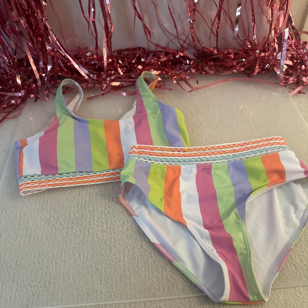 Multi-Colored Preppy Girls Bikini Swimsuit (12)